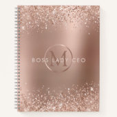 Roos Gold Glitter Monogram Boss Lady Notitieboek (Voorkant)