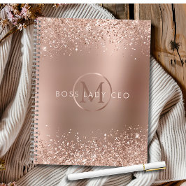 Roos Gold Glitter Monogram Boss Lady Notitieboek