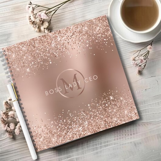 Roos Gold Glitter Monogram Boss Lady Notitieboek