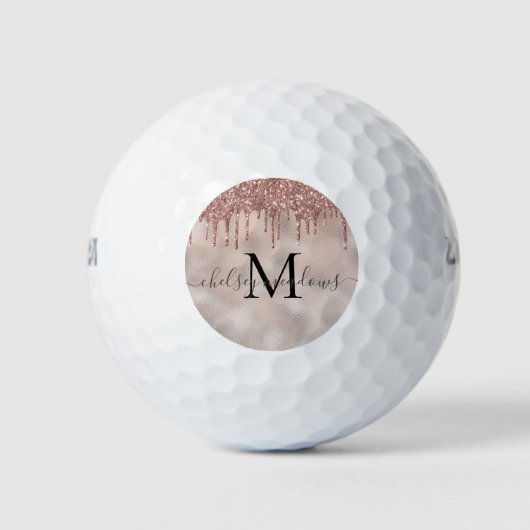 Roos Gold Glitter Monogram Calligrafie Script Name Golfballen (Voorkant)