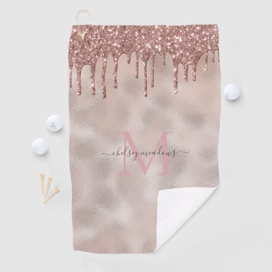 Roos Gold Glitter Monogram Calligrafie Script Name Golfhanddoek (Insitu)