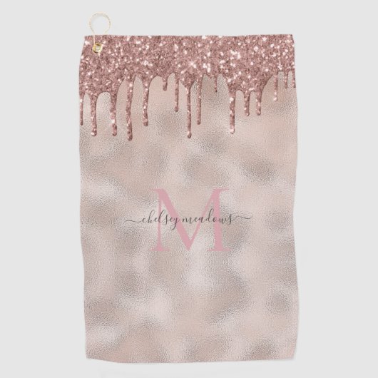 Roos Gold Glitter Monogram Calligrafie Script Name Golfhanddoek (Voorkant)