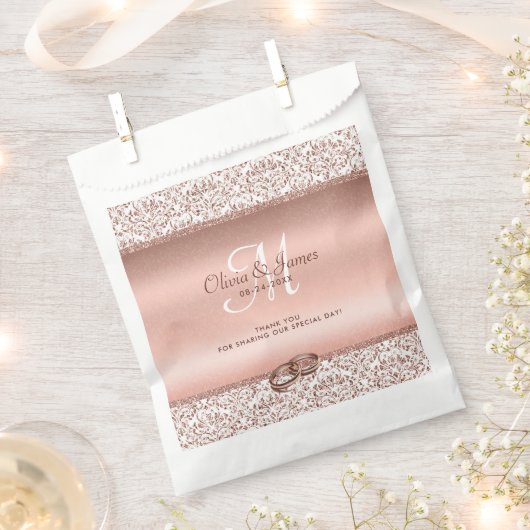 Roos Gold Glitter Monogram Elegant Wedding Bedankzakje (Geknipt)