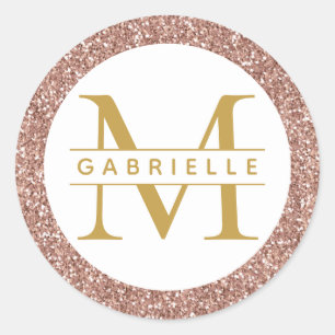 Roos Gold Glitter Monogram Favor Sticker Label