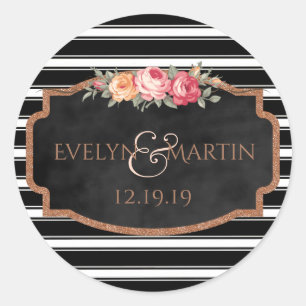 Roos Gold Glitter Monogram Floral Wedding Favor Ronde Sticker