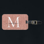 Roos Gold Glitter Monogram Girly Script Sparkle Bagagelabel<br><div class="desc">Roos Gold Glitter Sparkle Elegant Girly Script Swash Naam Monogram Tas Label</div>
