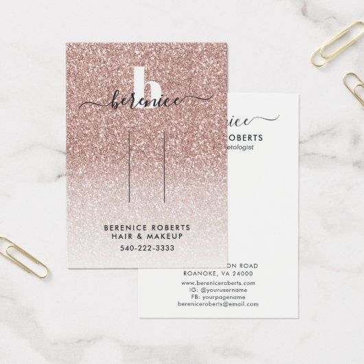 Roos Gold Glitter Monogram Hair Clip Display Visitekaartje (Kantoor)
