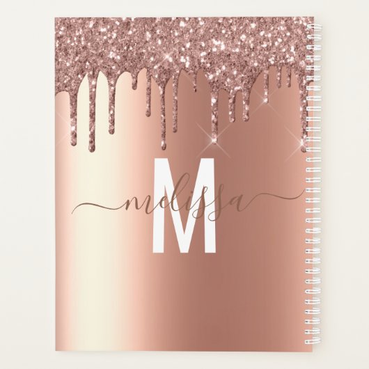 Roos Gold Glitter Monogram Handgeschreven script Planner (Achterkant)