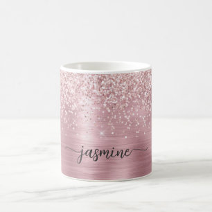 Roos Gold Glitter Monogram Handtekening Ombre Meta Koffiemok