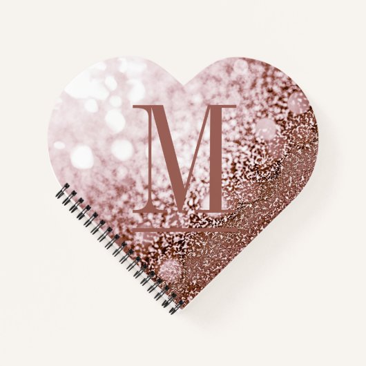 Roos Gold Glitter Monogram Hartvormig Notitieboek (Voorkant)