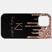 Roos Gold Glitter Monogram Initialen op zwart Case-Mate iPhone Case (Achterkant (horizontaal))