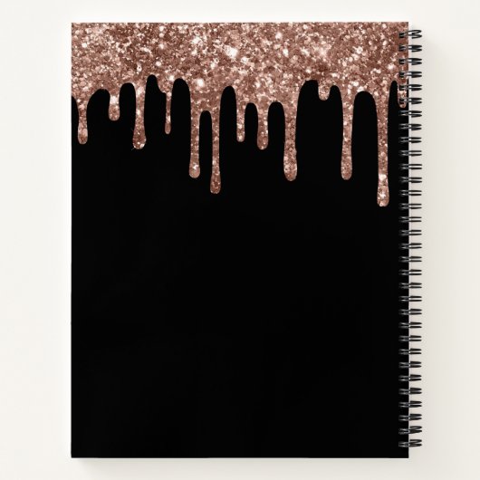 Roos Gold Glitter Monogram Initialen op zwart Notitieboek (Achterkant)