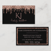 Roos Gold Glitter Monogram Initialen op zwart Visitekaartje (Voorkant / Achterkant)