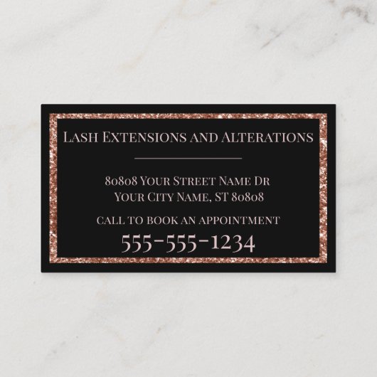 Roos Gold Glitter Monogram Initialen op zwart Visitekaartje (Achterkant)