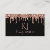 Roos Gold Glitter Monogram Initialen op zwart Visitekaartje (Voorkant)