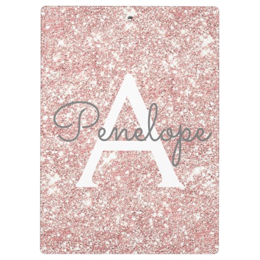 Roos Gold Glitter Monogram Klembord (Achterkant)