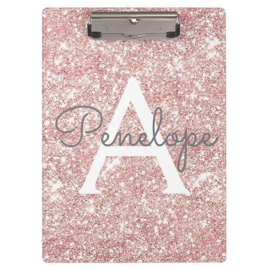 Roos Gold Glitter Monogram Klembord (Voorkant)