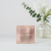 Roos Gold Glitter Monogram Logo Vierkante Visitekaartje (Staand voorkant)