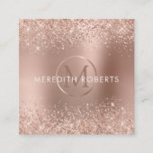 Roos Gold Glitter Monogram Logo Vierkante Visitekaartje (Voorkant)