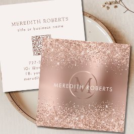 Roos Gold Glitter Monogram Logo Vierkante Visitekaartje