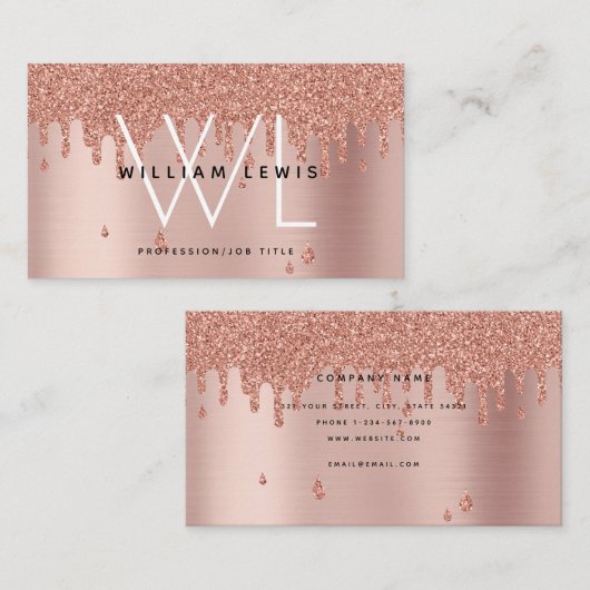 Roos Gold Glitter Monogram Modern Minimalist Visitekaartje (Voorkant / Achterkant)