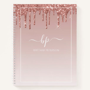 Roos Gold Glitter Monogram Modern Trendy Girly Notitieboek