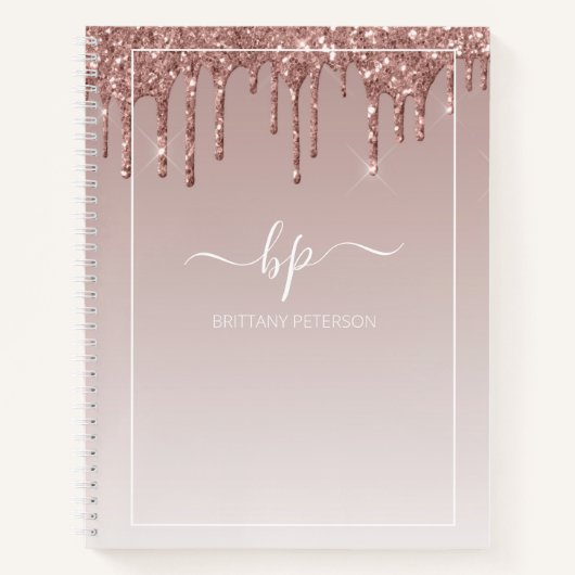 Roos Gold Glitter Monogram Modern Trendy Girly Notitieboek (Voorkant)
