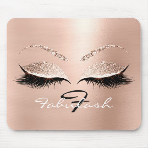 Roos Gold Glitter Monogram Naam Beauty Lashes Roze Muismat