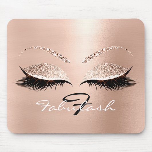 Roos Gold Glitter Monogram Naam Beauty Lashes Roze Muismat (Voorkant)
