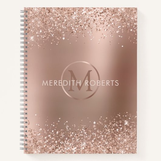 Roos Gold Glitter Monogram Naam Notitieboek (Voorkant)