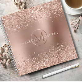 Roos Gold Glitter Monogram Naam Notitieboek