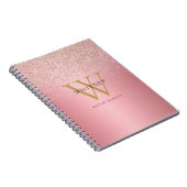 Roos Gold Glitter Monogram Naam Notitieboek (Rechterzijde)