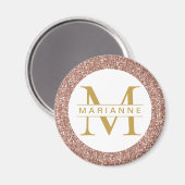 Roos Gold Glitter Monogram Naam op maat Magneet (Voorkant / Achterkant)