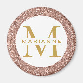 Roos Gold Glitter Monogram Naam op maat Magneet (Voorkant)