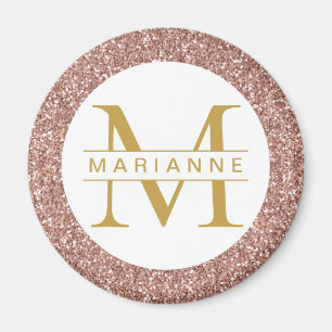 Roos Gold Glitter Monogram Naam op maat Magneet