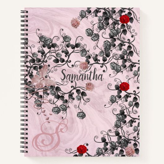 Roos Gold Glitter Monogram Naam Spiral Notitieboek (Voorkant)