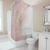 Roos Gold Glitter Monogram Name Script Metallic Douchegordijn (In situ)