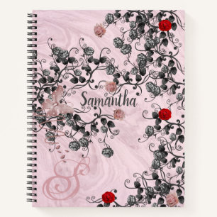 Roos Gold Glitter Monogram Name Spiral Notebook Notitieboek