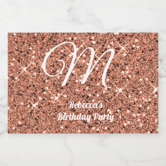 Roos Gold Glitter Monogram Party Favor Custom Likeurfles Etiket (Enkel label)