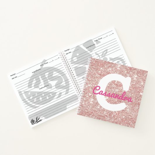 Roos Gold Glitter Monogram Recept Notitieboek (Binnen)