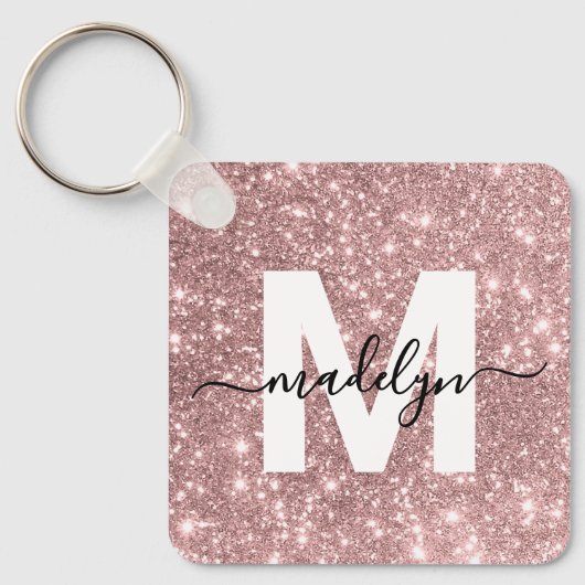 Roos Gold Glitter Monogram Sleutelhanger (Voorkant)