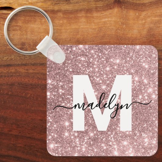 Roos Gold Glitter Monogram Sleutelhanger (Voorkant)