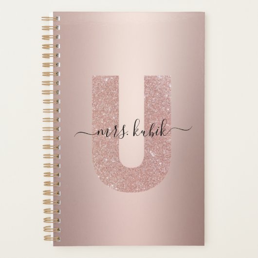 Roos Gold Glitter Monogram Teacher Planner (Voorkant)