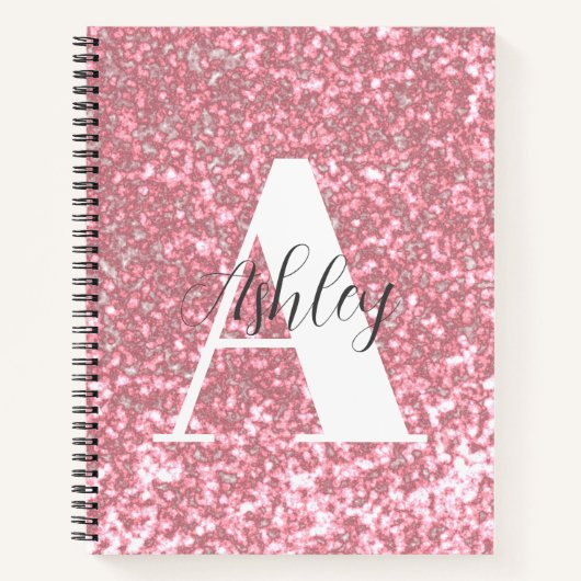 Roos Gold Glitter Monogrammed Spiral Notitieboek (Voorkant)