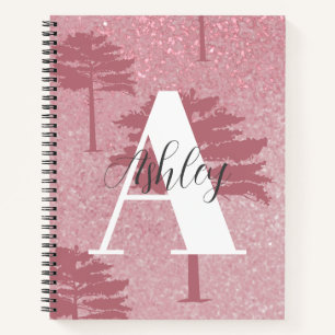 Roos Gold Glitter Monogrammed Spiral Notitieboek