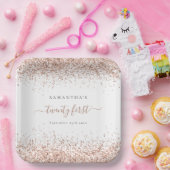 Roos Gold Glitter Naam Datum 21ste verjaardag Papieren Bordje (Feest)