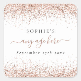 Roos Gold Glitter Naam Datum Alle leeftijden Vierkante Sticker