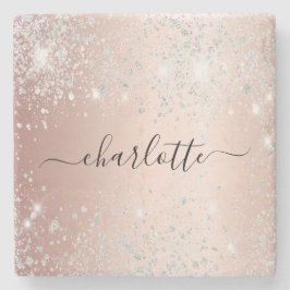 Roos Gold glitter-naamscript Stenen Onderzetter