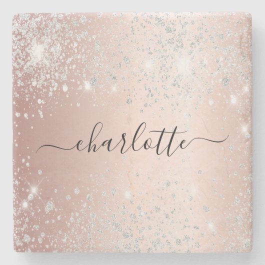 Roos Gold glitter-naamscript Stenen Onderzetter (Voorkant)