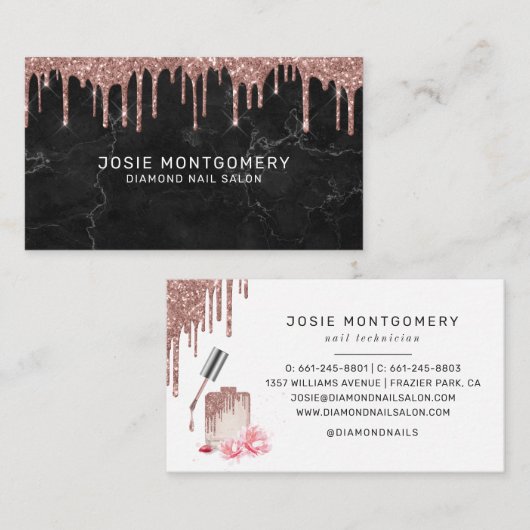 Roos Gold Glitter Nail Technician Visitekaartje (Voorkant / Achterkant)